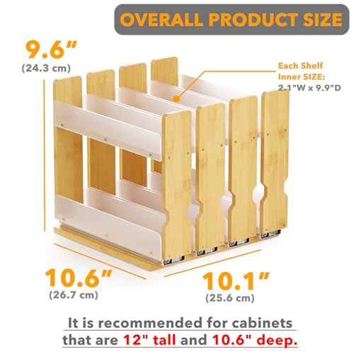 SpaceAid Bamboo Pull Out Spice Rack Organizer for Cabinets, 10.1 W x 10.6 D, 4 Drawers, 2-Tier, Natural