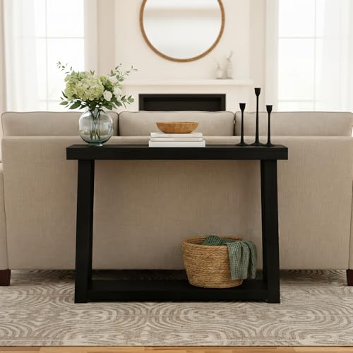 Black 46-Inch Wooden Console Table with Shelf - Classic Entryway & Living Room Accent
