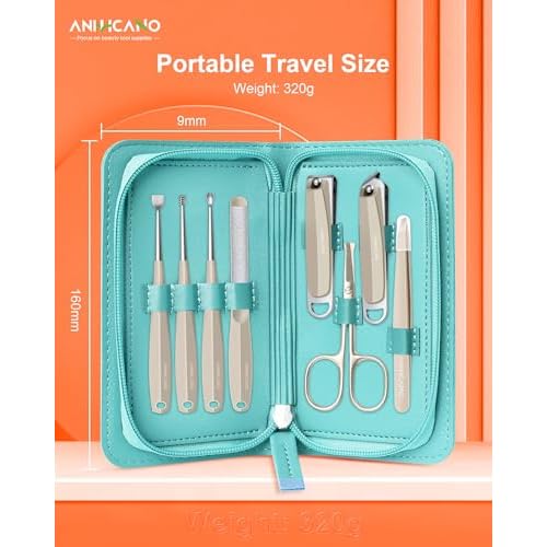 Manicure & Pedicure Kit for Men & Women, ANIHICANO 8-in-1 Premium Stainless Steel Personal Care Tools Set with PU Leather Case, Travel-Friendly for Home & Professional Use (Champagne)