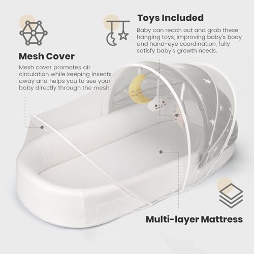 Portable Baby Bassinet Travel Crib for Newborns & Infants - Foldable & Washable, Grey