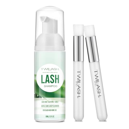 Lash Shampoo for Lash Extensions, 2 Fl Oz / 60ml - Includes 2 Brushes - Aloe Vera Scent - Eye-Friendly Foam for Salon and Home Use