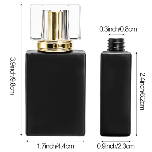 Foraineam 8 Pack 30ml / 1 oz. Black Refillable Perfume Bottles, Portable Square Empty Glass Perfume Atomizer Bottle with Spray Applicator