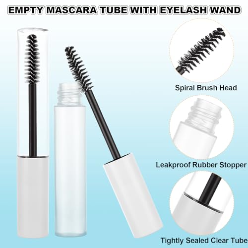 50 Pcs Empty Mascara Tube with Eyelash Wand, 10 ml Refillable Eyelash Cream Container with Leak Stoppers, Eyelash Cream Container Bottle for DIY Cosmetics
