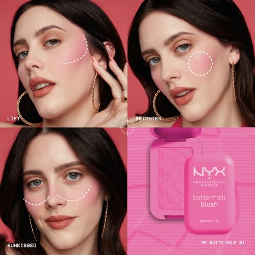 NYX PROFESSIONAL MAKEUP Buttermelt Powder Blush, Fade and Transfer-Resistant Blush, Up to 12HR Make Up Wear, Vegan Formula - Sooner The Butta