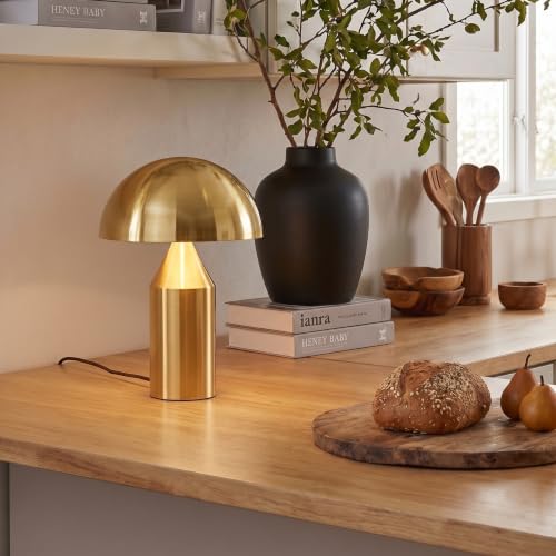 Brightech Venus Mushroom Table Lamp Brass - Dimmable Modern Accent Light for Living Room & Bedroom