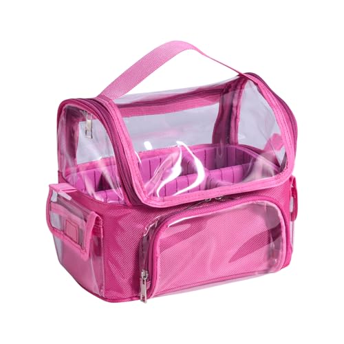 BS-MALL Makeup Bag, Transparent PVC Clear Travel Makeup Brush Holder, Tool Organizer Case with Shoulder Strap (Hotpink)