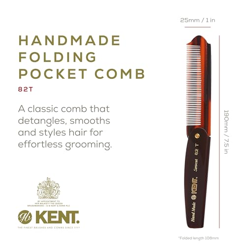 Kent 82T Handmade Folding Pocket Comb 3 Pack Tortoiseshell Fine Tooth Hair & Beard Comb