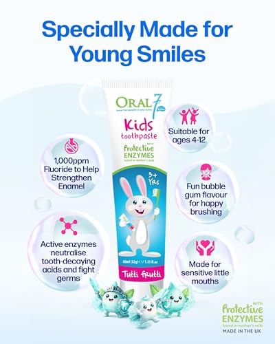 Kids Fluoride Toothpaste with Natural Enzymes & Free Kid's Toothbrush - Tutti Frutti Flavor