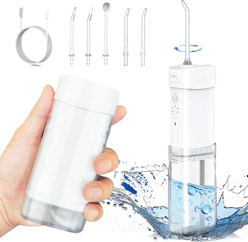White Portable Cordless Water Flosser with 5 Modes, Travel Size, IPX7 Waterproof, 200ML, Rechargeable