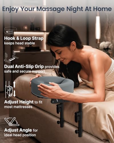 Massage Headrest for Bed - Adjustable Height Face Cradle for Home Spa, Gray, Stone Gray Variation