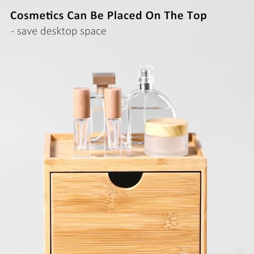 Bamboo Facial Tissue Holder with Drawer and Top Shelf for Bathroom Counter