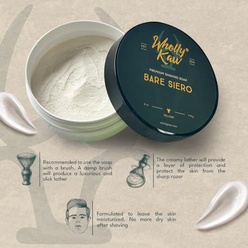 WhollyKaw Unscented Suitable for Sensitive Skin Bare Siero Tallow Shaving Soap Enriched with Donkey Milk, Water Buffalo Milk, Whey Proteins, Omega 3, Hops Extract No Essential Oils No Fragrance.