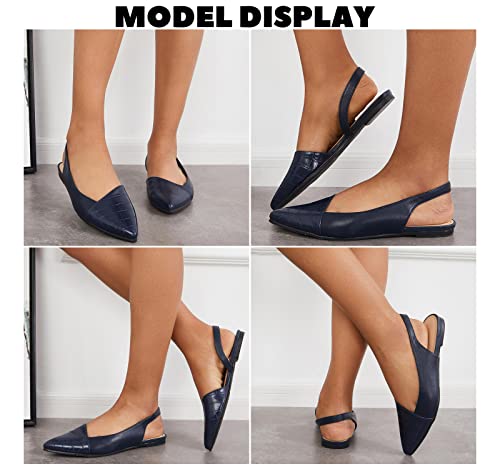 Women's Navy Pointed Toe Flats Slip-On Slingback Low Heel Animal Print Mules - Size 6.5