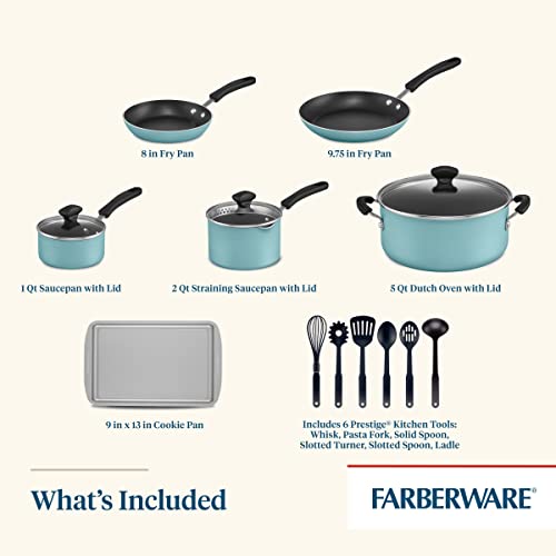 Farberware Cookstart Aluminum DiamondMax Nonstick Cookware Set - Aqua, 15-Piece