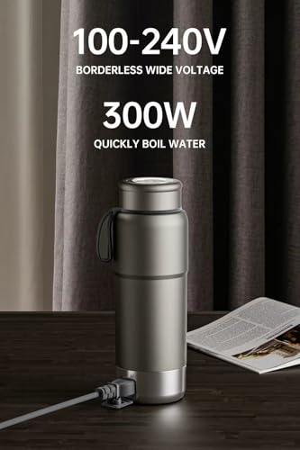 Titanium Travel Kettle 380ML with Temp Control & Fast Boil - Leak-Proof, Dual Voltage