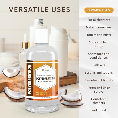 Polysorbate 20 USP Grade - Natural Emulsifier & Solubilizer for Cosmetics & Personal Care, 32oz