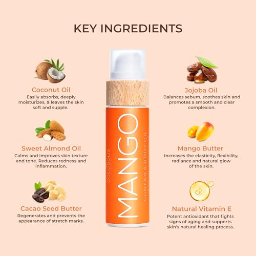 Cocosolis Organic Mango Tanning Lotion 6.76 Fl Oz - Fast Sun & Indoor Tan Oil with Vitamin E & Natural Oils