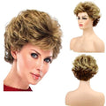 Short Fluffy Brown & Blonde Wigs for Women Natural Look Synthetic Curly Hair with Bangs