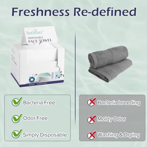 Disposable Face Towel, Clean Towel, Extra Large 12" x 10", Soft Dry Wipe Face Wash, Makeup Remover, Biodegradable Towelette for Sensitive Skin 80 Count (1 Pack)