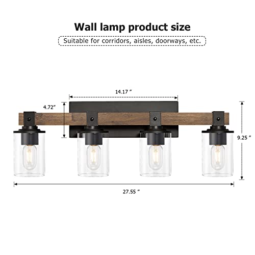 DUJAHMLAND Antique Wood Farmhouse Vanity Light Fixture, 4-Light Wall Sconce for Bathroom/Kitchen