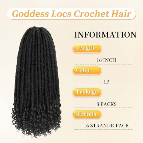 16 Inch Faux Locs Braids Crochet Hair Extensions - 8Pcs 1B# - Dreadlocks Style