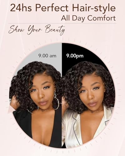 10 Inch Curly Bob Human Hair Wigs Glueless Pre Plucked Natural Color - 300 Density