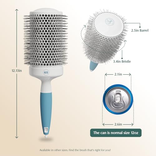 Extra Large Ceramic Ion Round Hair Brush 2.5 Inch Barrel for Voluminous Blow Drying - Lightweight Styling Tool