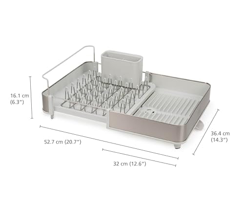 Extendable Steel Dish Rack with Draining Spout - 1-Tier Light Stone