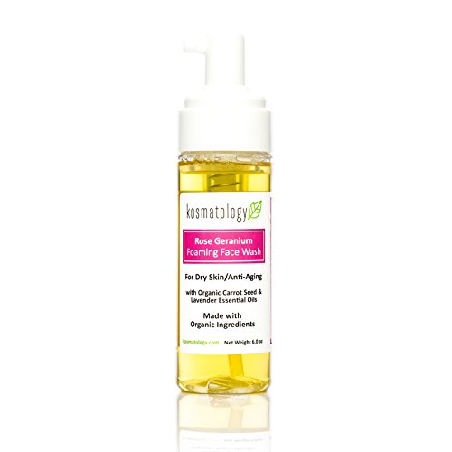 kosmatology Rose Geranium Face Wash | Smooths Skin | Reduces Fine Lines, Wrinkles & Puffiness | Gentle Foaming Cleanser with Natural Ingredients for Youthful Skin | 6 oz
