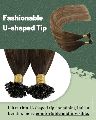 Ugeat U Tip Hair Extensions Real Remy Human Hair Ombre Brown 16 Inch 40G Pack of 50