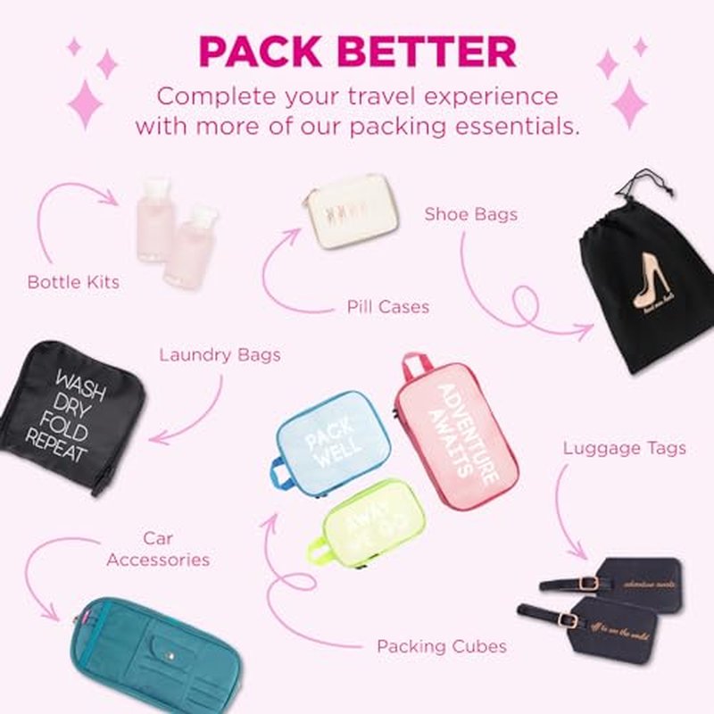 MIAMICA TSA Compliant Travel Bottles and Travel Toiletry Bag ? Includes 12 Pieces ? 7.55" L x 7.4" W x 1.8" D, Clear ? Cute Travel Gifts