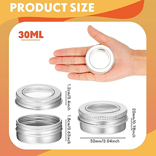 50 Pcs Aluminum Refillable Cosmetic & Lip Balm Containers 1 oz - Clear Top Screw Lid