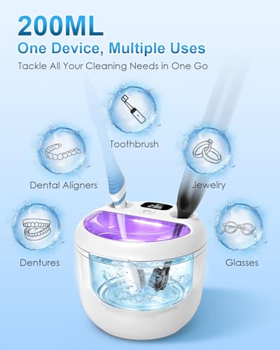 Ultrasonic Denture & Retainer Cleaner 45kHz UV Sterilizer with 200ml Capacity