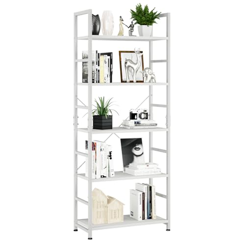 NUMENN White 5-Tier Tall Freestanding Bookcase - Modern Open Storage Shelf