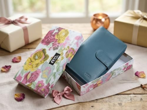 Mou Meraki Big Fat RFID Blocking Leather Organizer Checkbook Wallet for Women – Teal Blue Clutch