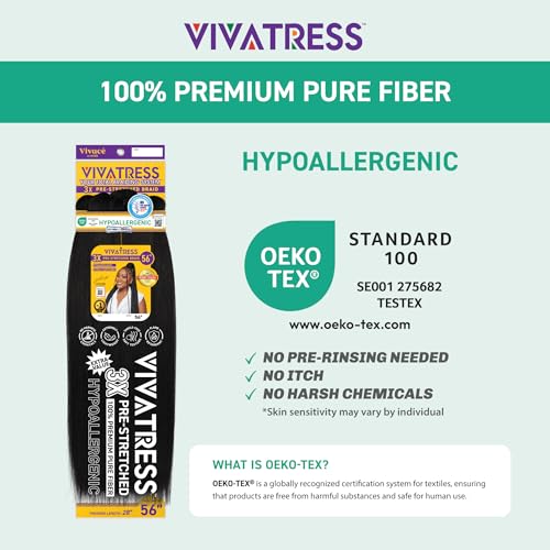 VIVATRESS Pre-Stretched Braiding Hair 56" Natural Black 3 Pack Lightweight Synthetic Yaki Texture Hypoallergenic