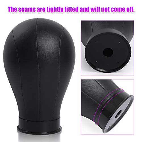 Bileaf 22 Inch Black Leather Canvas Mannequin Head with Stand for Wigs Making