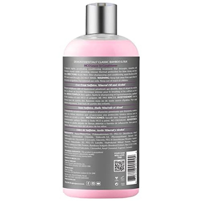 Design Essentials Bamboo & Silk HCO Leave-In Conditioner, Thermal Protection for Natural and Relaxed Hair, Softens & Detangles, 32 Oz, Pack of 1