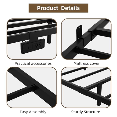 Black Full Size Floating Bed Frame with LED Lights & Charging Station