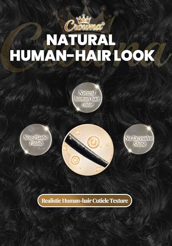 CROWNA Burmese Curly Hair Bundles 18-22 Inch Natural Black, Reusable Protein Fiber Extensions