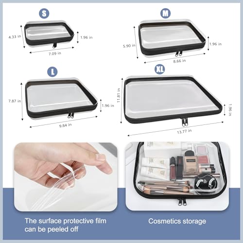 Black 4-Pack Transparent Hard Shell Zippered Pouches for Travel & Storage
