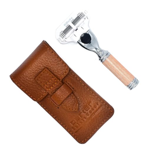 Women’s Travel Razor with 3-Blade Cartridges and Leather Case - Rose Gold