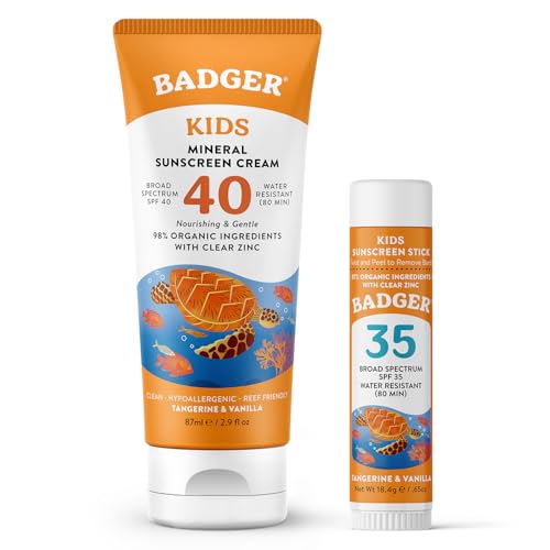 Badger SPF 40 Kids Mineral Sunscreen Cream and SPF 35 Sunscreen Face Stick
