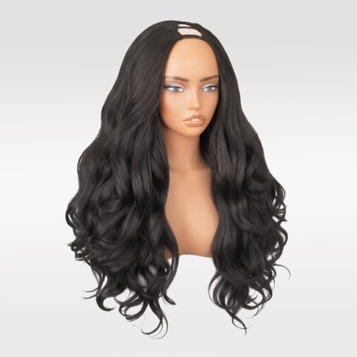 Curly V Part Wig for Black Women 26 Inch Fluffy Wavy Clip-In Synthetic Hair