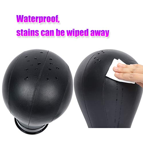 Bileaf 22 Inch Black Leather Canvas Mannequin Head with Stand for Wigs Making