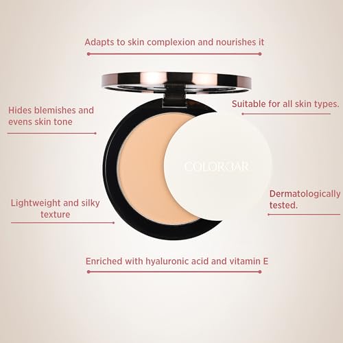Colorbar Perfect Match Compact 002 Nude Beige - Pressed Powder Foundation with Hyaluronic Acid & Vitamin E (Light-Medium Coverage) 0.3 oz