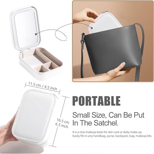 Travel Makeup Case with Lighted Mirror, Partitionable Cosmetic Bag, Professional Cosmetic Artist Organizer (white)