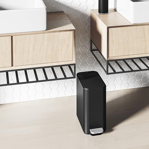 simplehuman Slim Step Trash Can 5L Matte Black Bathroom Waste Bin with Lid Shox