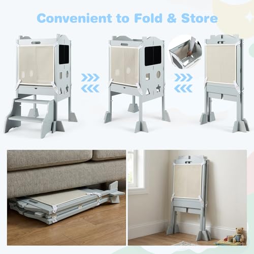 Costzon Folding 4-in-1 Toddler Step Stool with Chalkboards - Gray