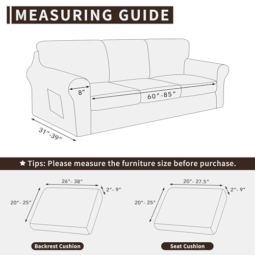 Stretch Sofa Couch Cover Set - Large Dark Grey 7 Pieces for 60-85 Inch Furniture